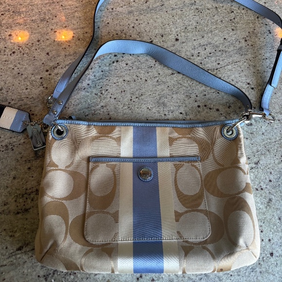 COACH HAMPTONS SIGNATURE STRIPE HIPPIE SWING/ SHOULDER BAG CHAMBRAY #22418M - Picture 1 of 12